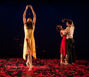 dancer and falling rose petals latin choreographers festival rachel neville
