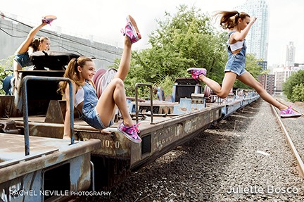 dancers jump into summer pink sneakers overalls photo nyc dance photographer rachel neville