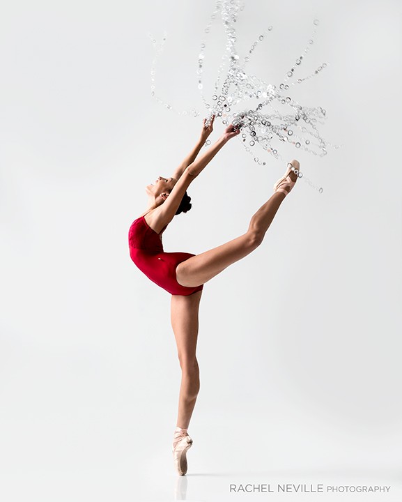 red spagetti strap leotard audition photo with water effect rachel neville dance photographer nyc