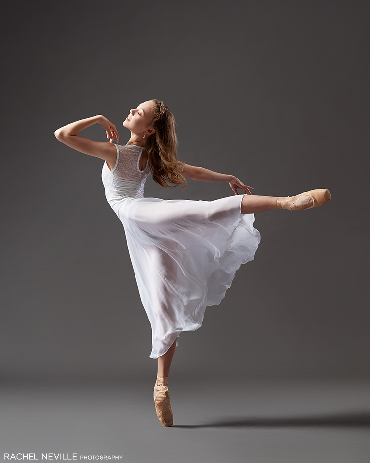 white flowing long ballet skirt long hair dancer rachel neville photography